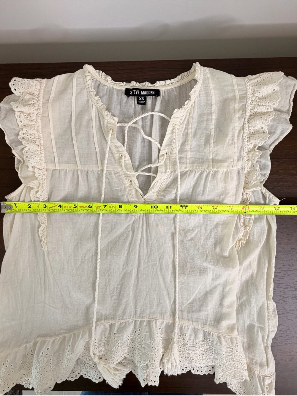 💜2 for 10- Steve Madden Cream Lace-Trim Peasant Top - Picture 3 of 6